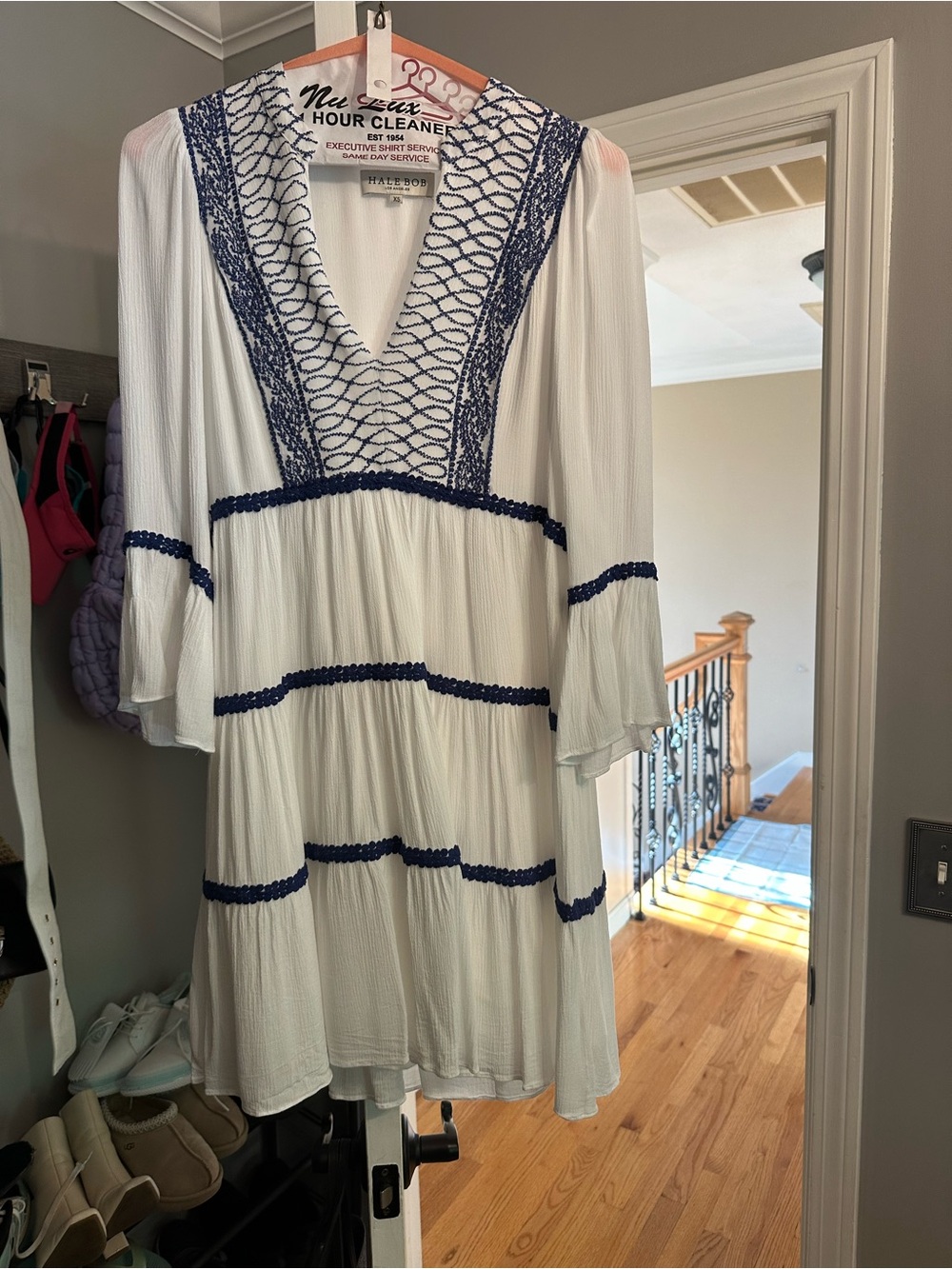Hale Bob White Dress with Navy Trim